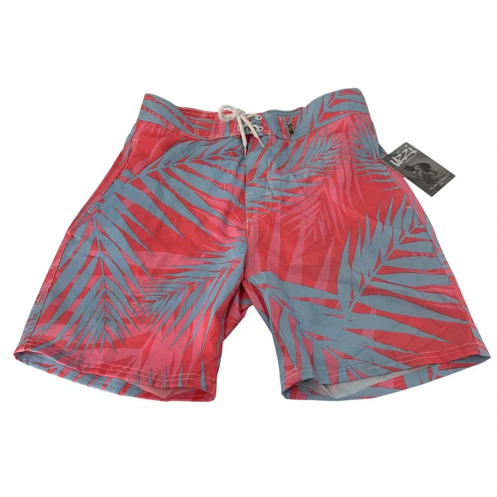 Uzzi Amphibious Gear Mens Coral Blue Tropical Palm Leaf Board Shorts NWT Sz L